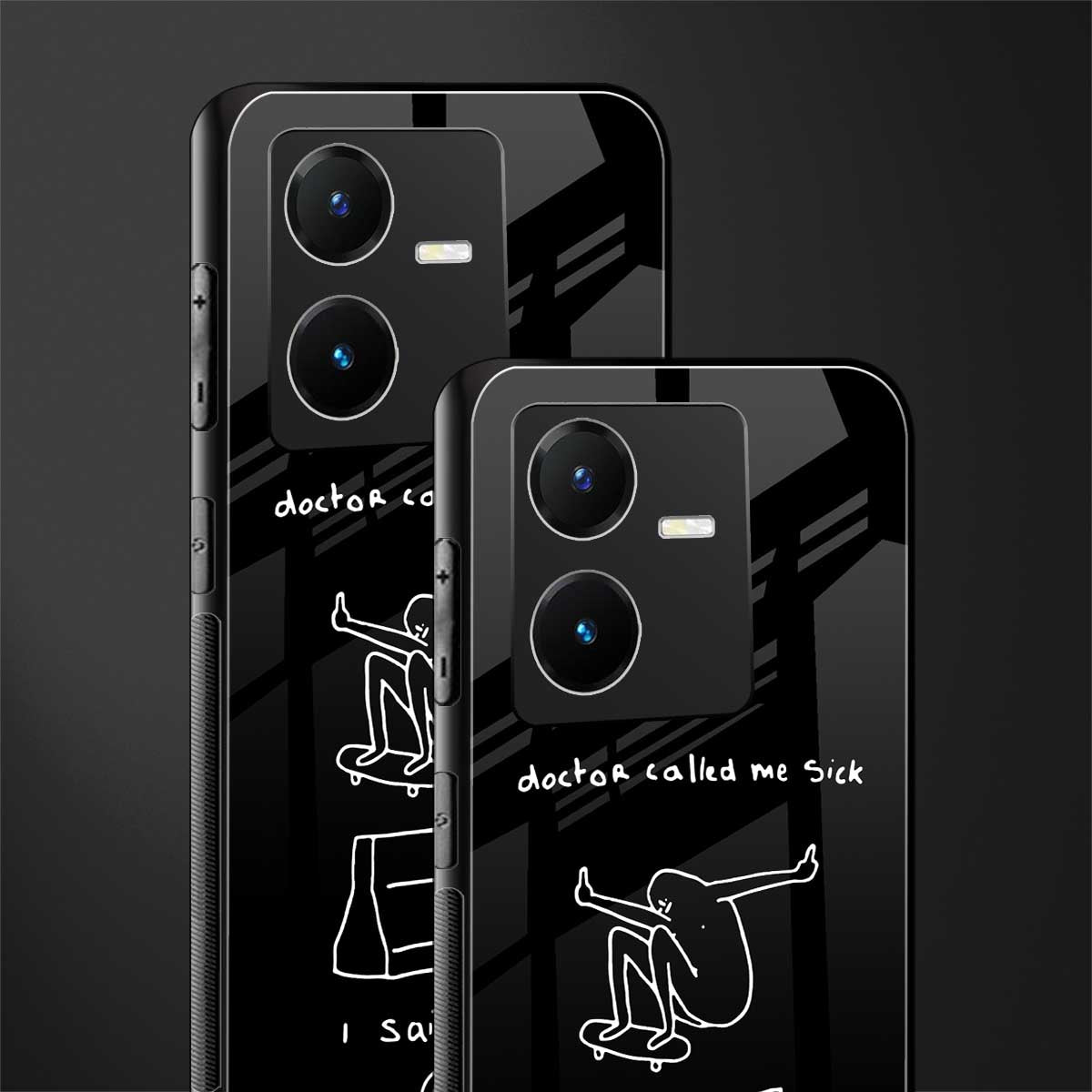 sick skateboarder black doodle back phone cover | glass case for vivo y22