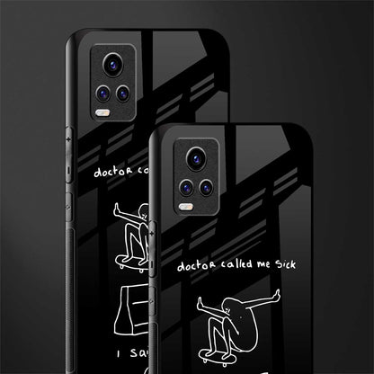 sick skateboarder black doodle back phone cover | glass case for vivo v21e 4g
