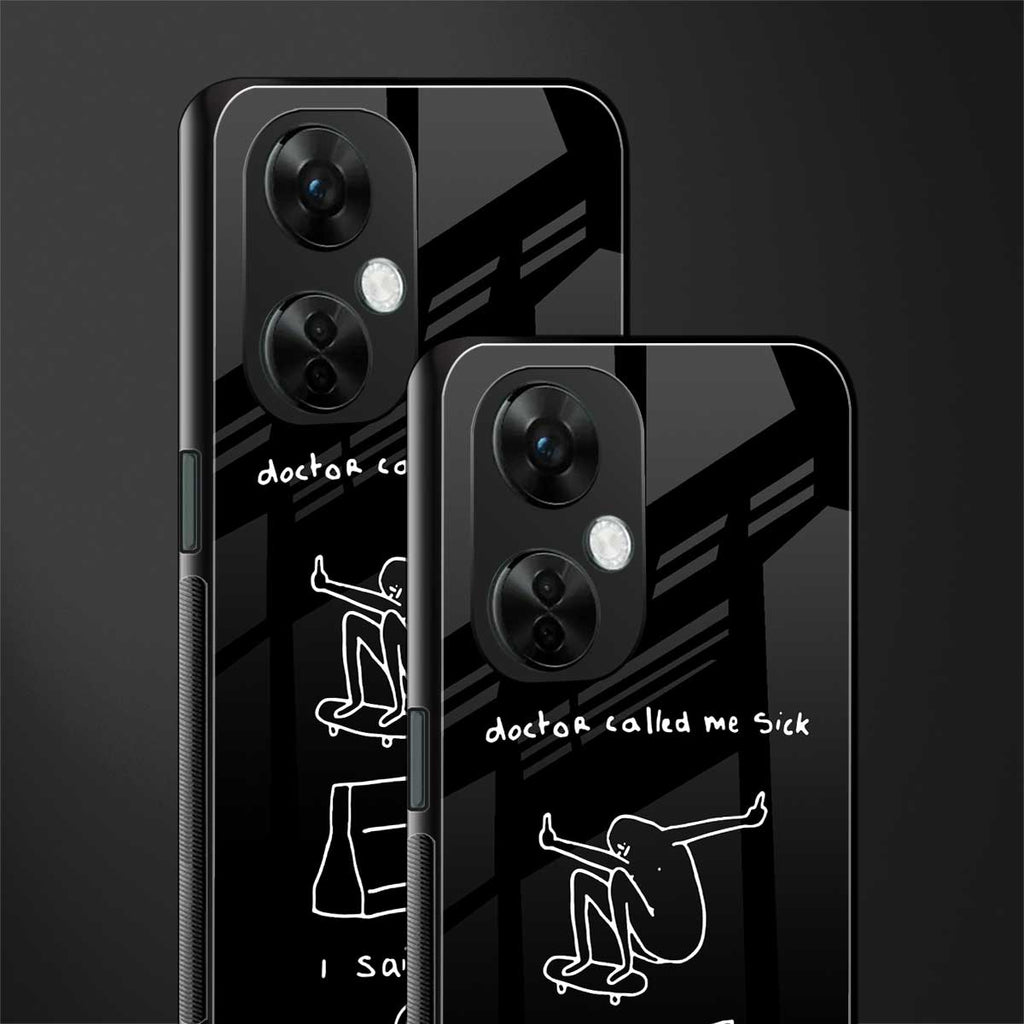 sick skateboarder black doodle back phone cover | glass case for oneplus nord ce 3 lite