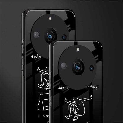 sick skateboarder black doodle back phone cover | glass case for realme 11 pro 5g