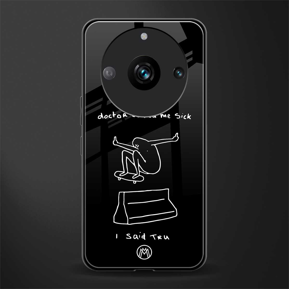 sick skateboarder black doodle back phone cover | glass case for realme 11 pro 5g