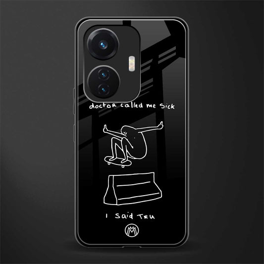 sick skateboarder black doodle back phone cover | glass case for vivo t1 44w 4g
