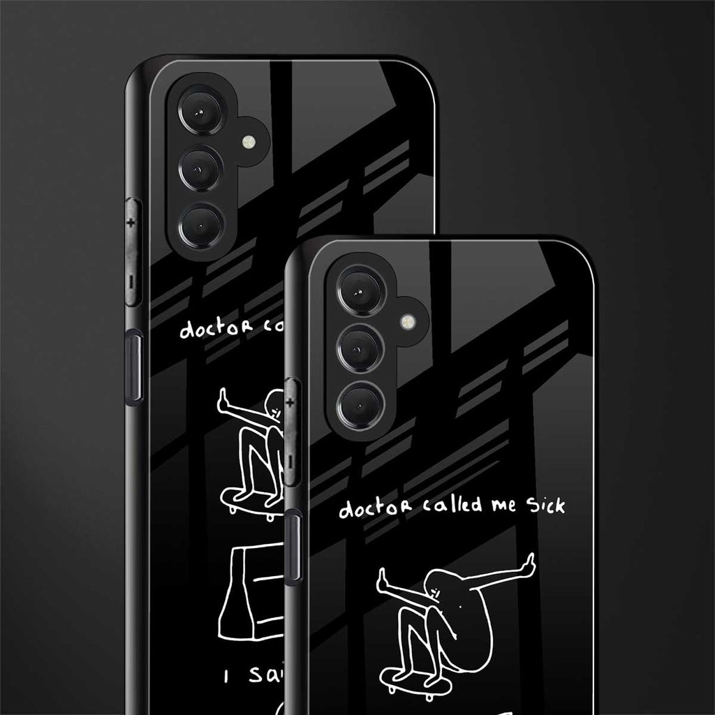 sick skateboarder black doodle back phone cover | glass case for samsun galaxy a24 4g