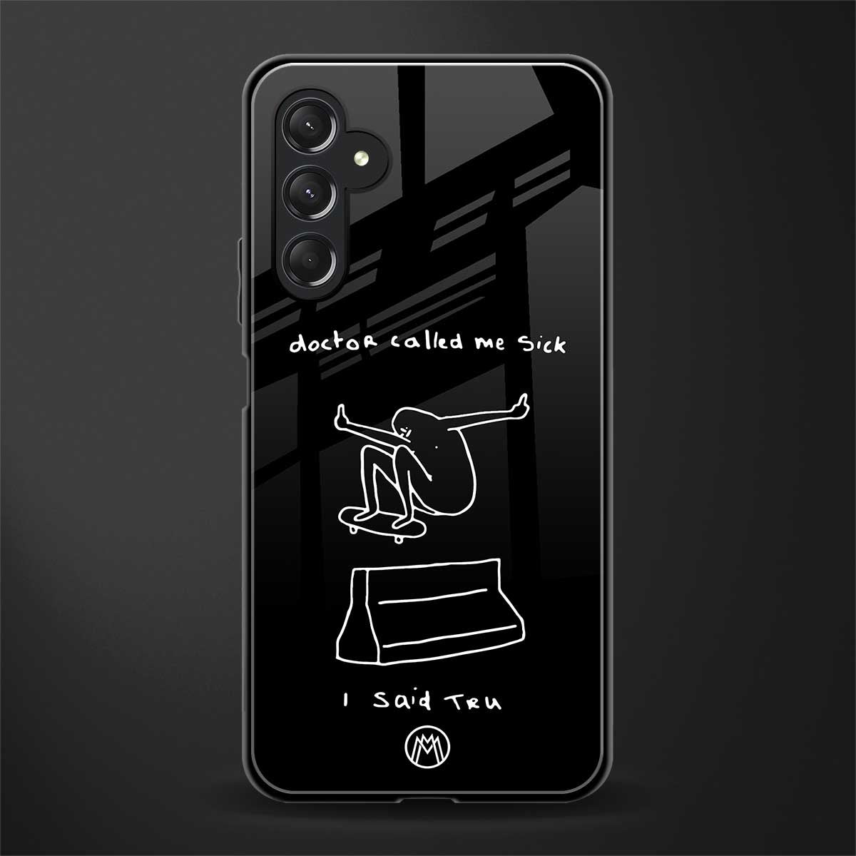 sick skateboarder black doodle back phone cover | glass case for samsun galaxy a24 4g