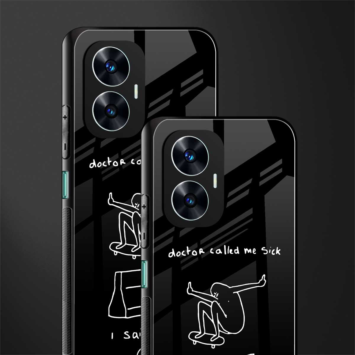 sick skateboarder black doodle back phone cover | glass case for realme c55