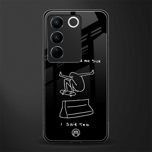 sick skateboarder black doodle back phone cover | glass case for vivo v27 pro 5g