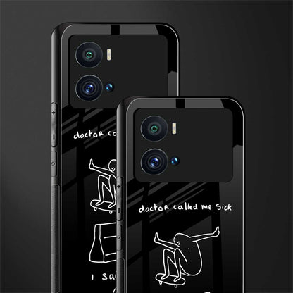 sick skateboarder black doodle back phone cover | glass case for iQOO 9 Pro