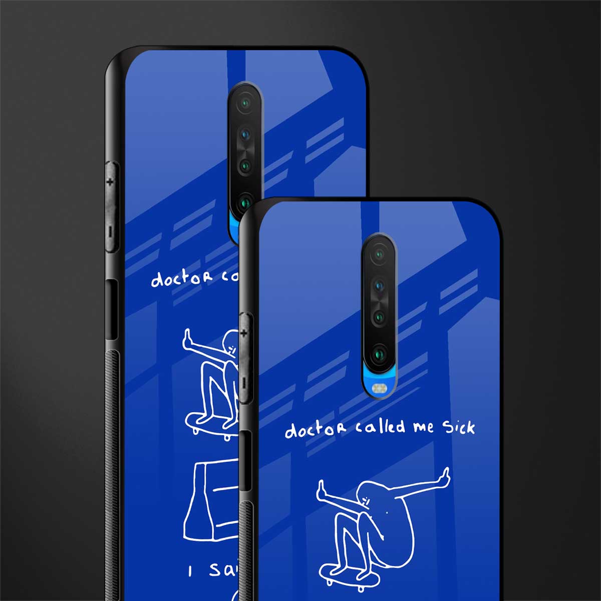 sick skateboarder blue doodle glass case for poco x2 image-2