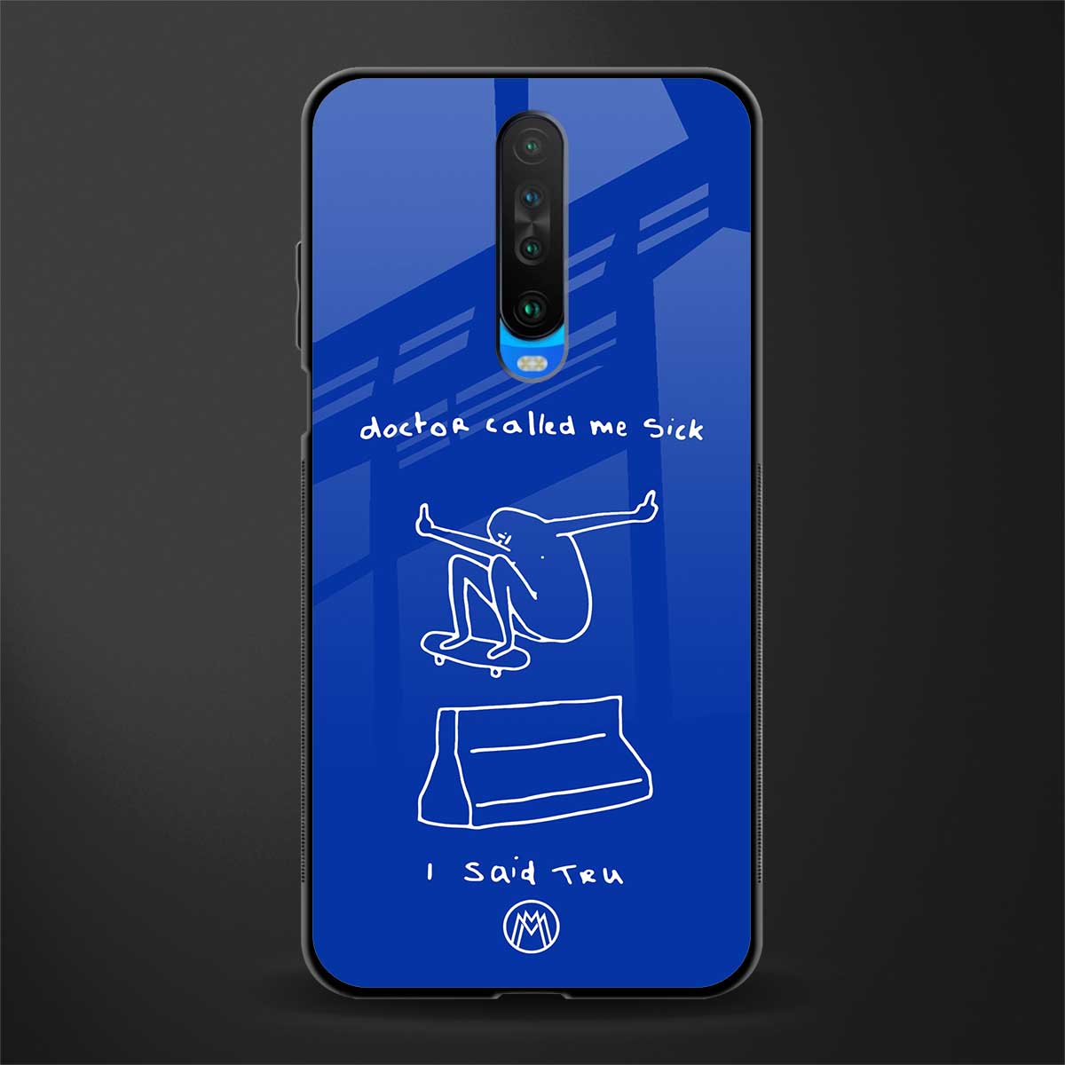 sick skateboarder blue doodle glass case for poco x2 image