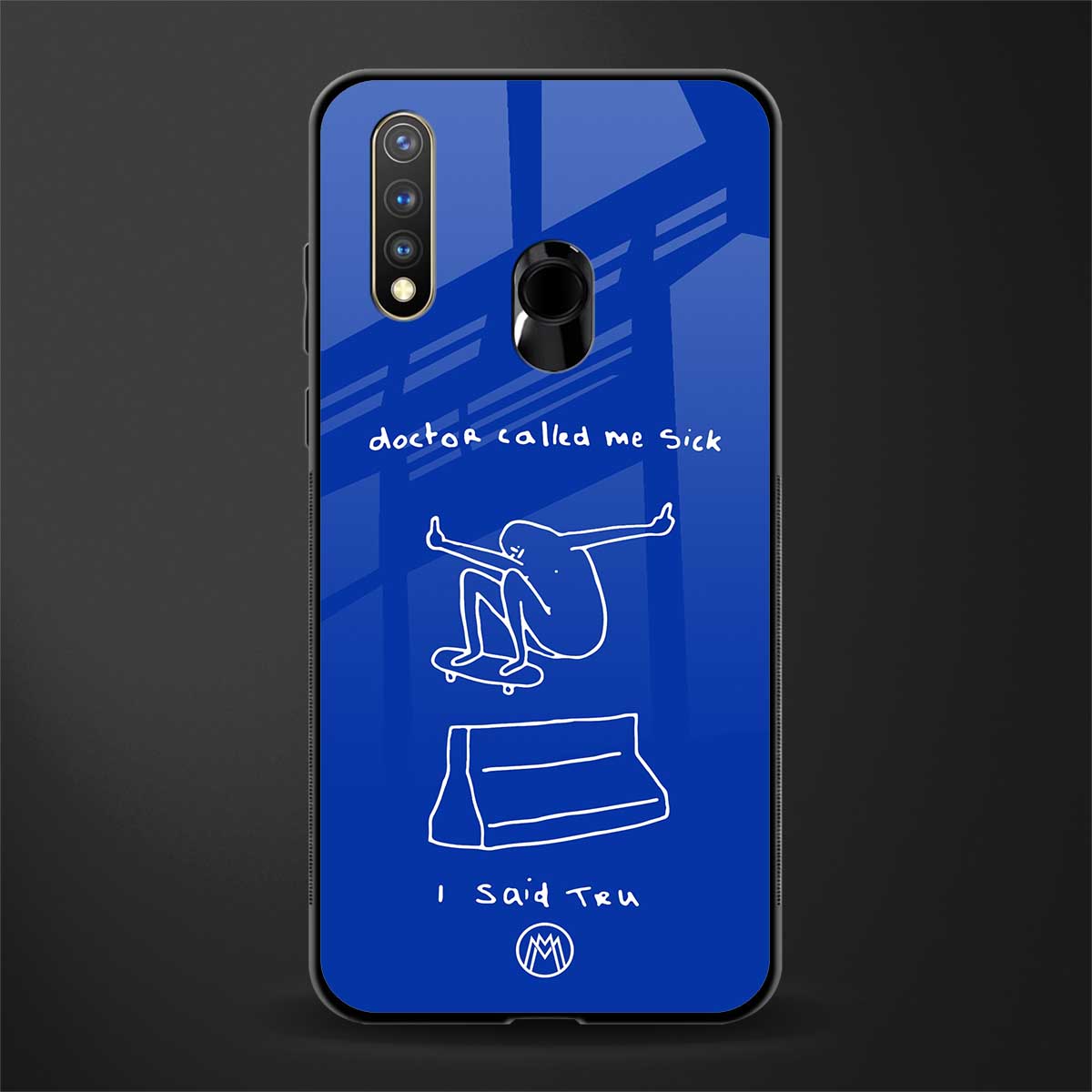 sick skateboarder blue doodle glass case for vivo y19 image