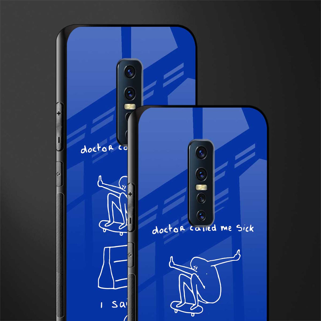 sick skateboarder blue doodle glass case for vivo v17 pro image-2