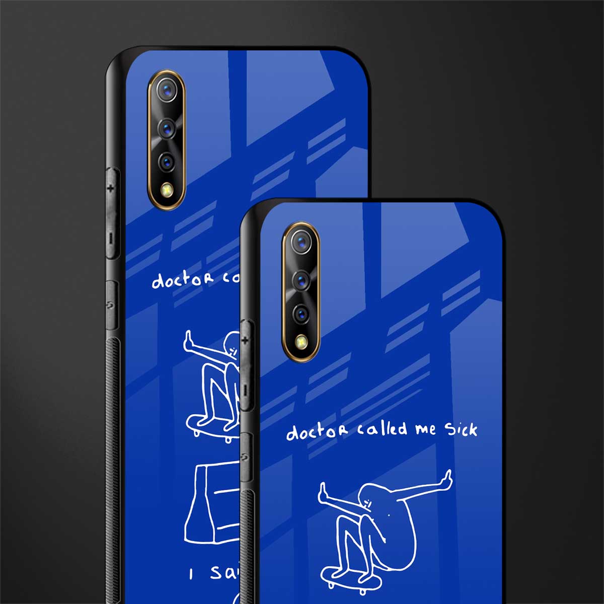 sick skateboarder blue doodle glass case for vivo s1 image-2