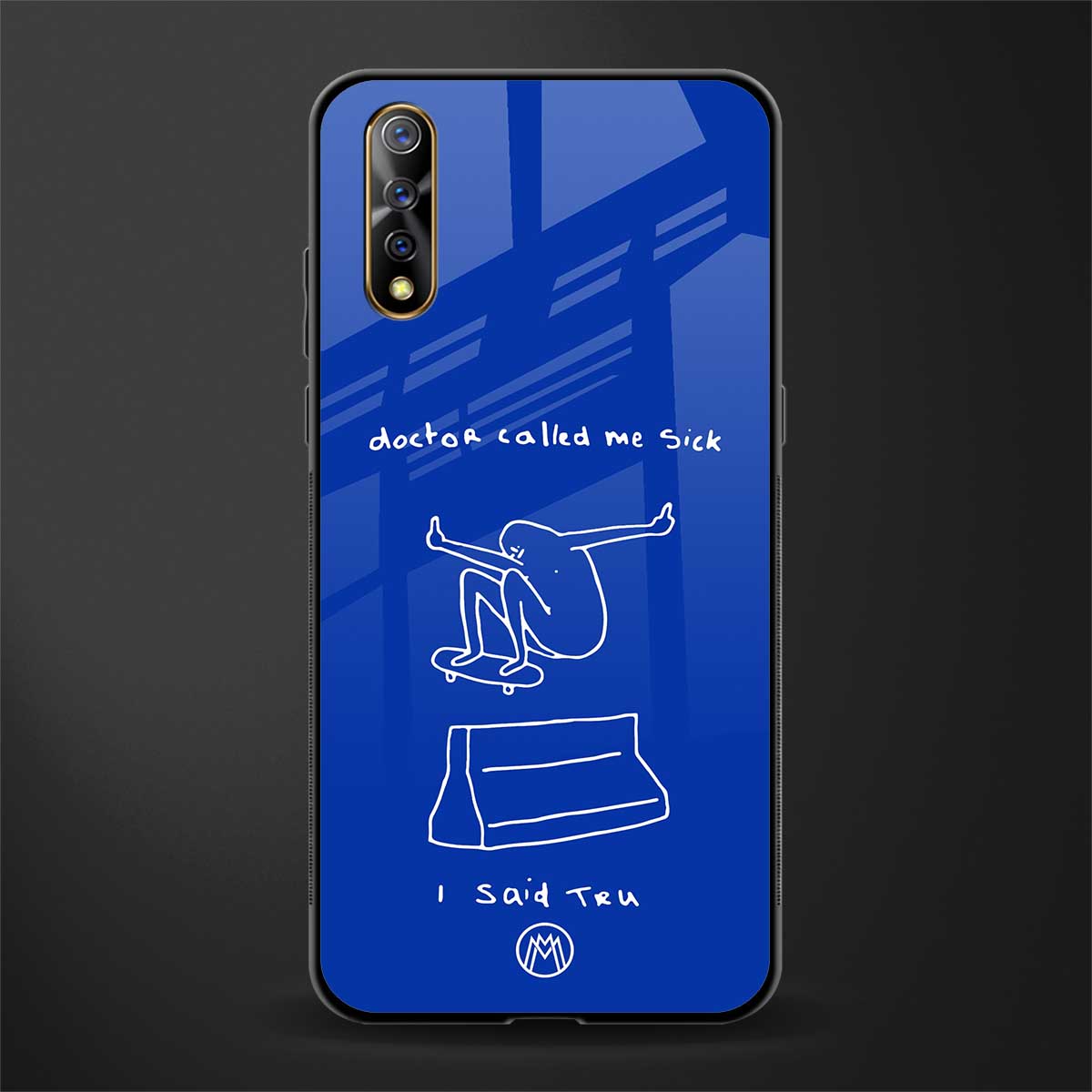 sick skateboarder blue doodle glass case for vivo s1 image