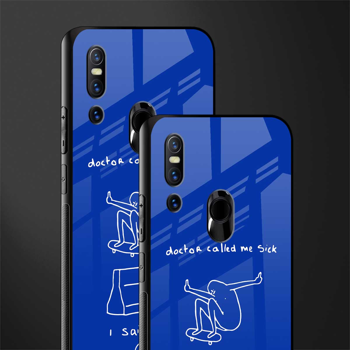sick skateboarder blue doodle glass case for vivo v15 image-2