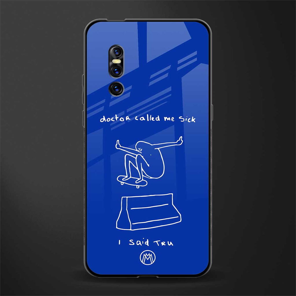 sick skateboarder blue doodle glass case for vivo v15 pro image