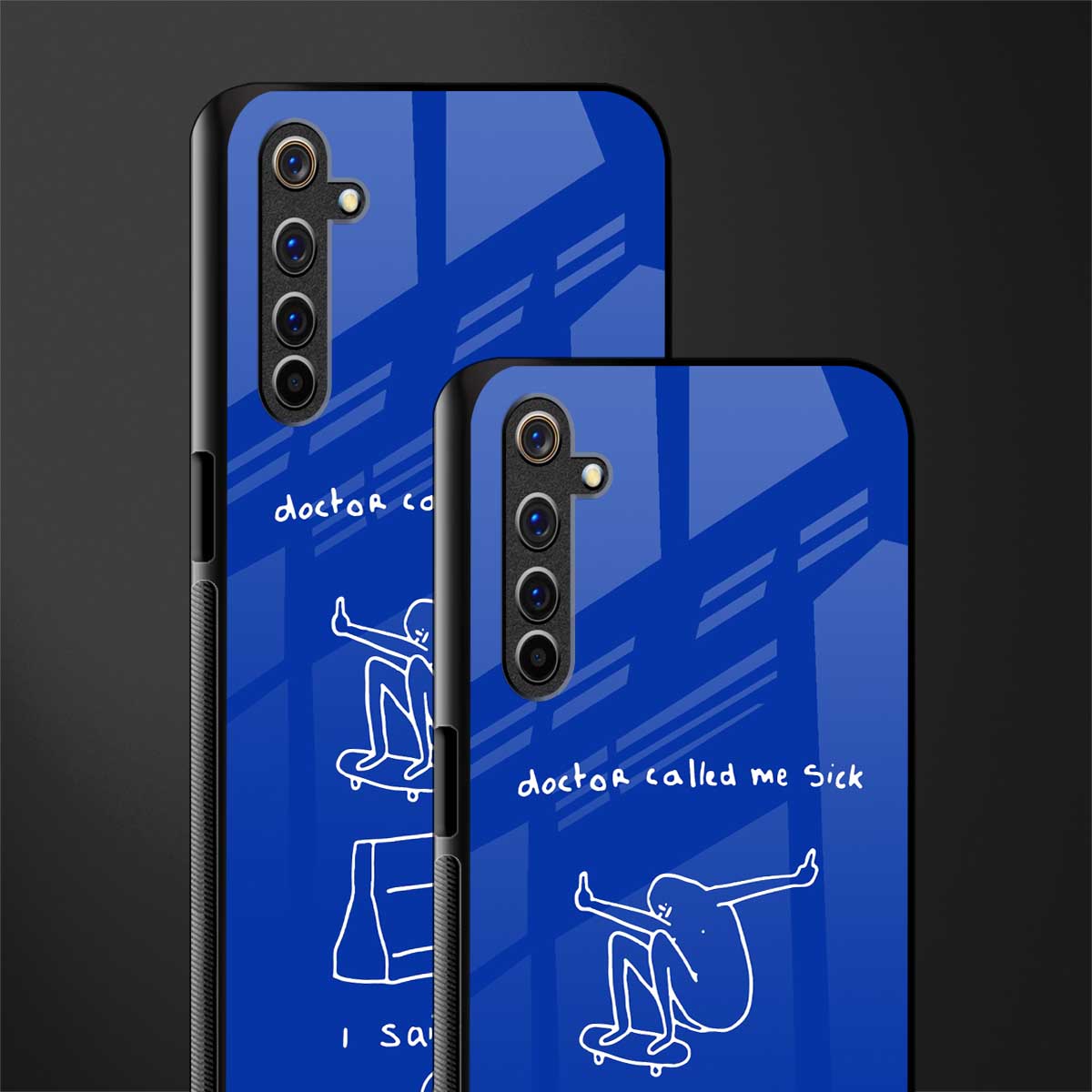 sick skateboarder blue doodle glass case for realme 6 pro image-2