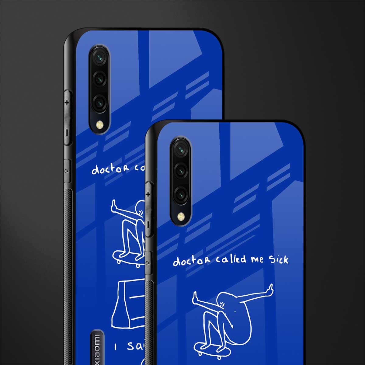 sick skateboarder blue doodle glass case for mi a3 redmi a3 image-2