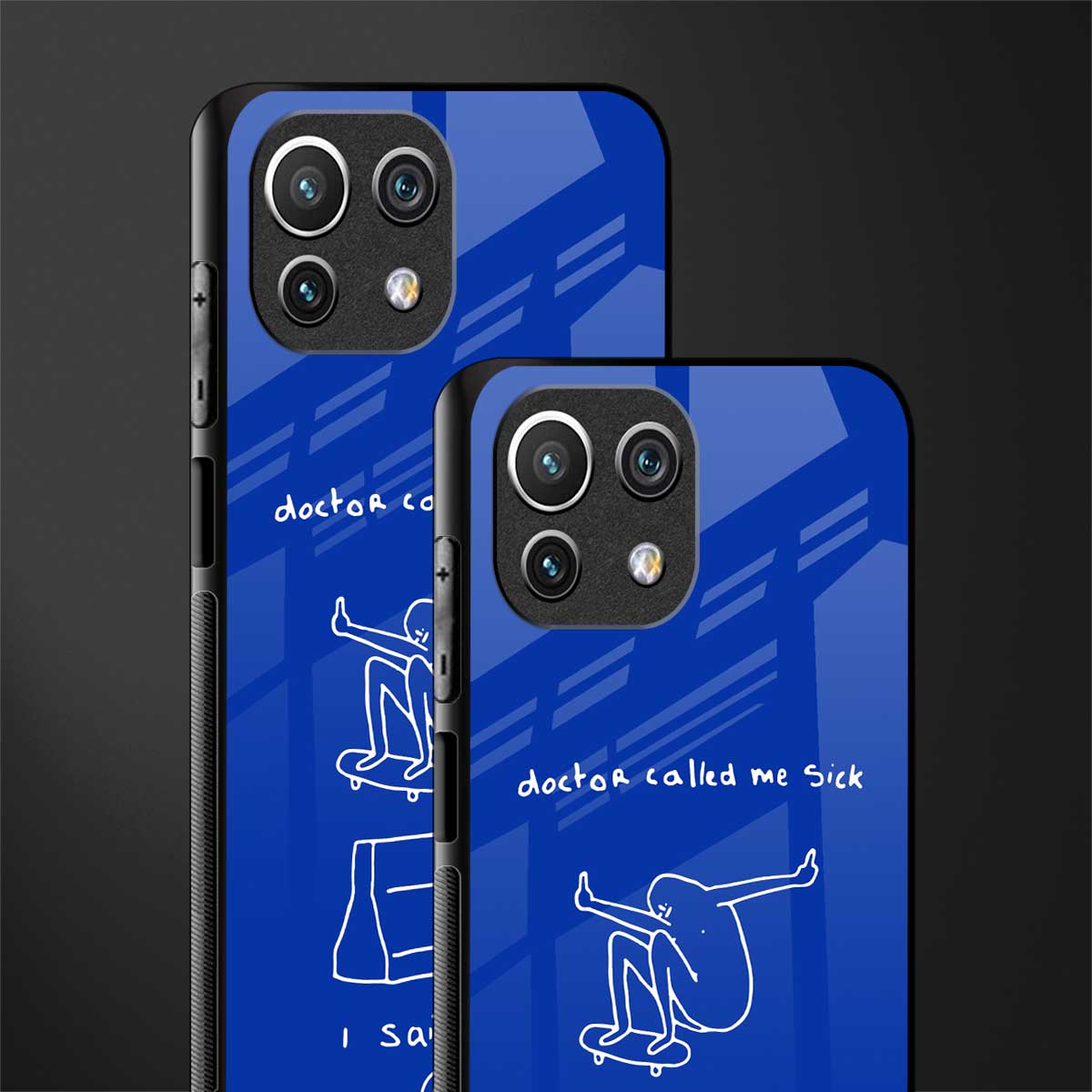 sick skateboarder blue doodle glass case for mi 11 lite image-2