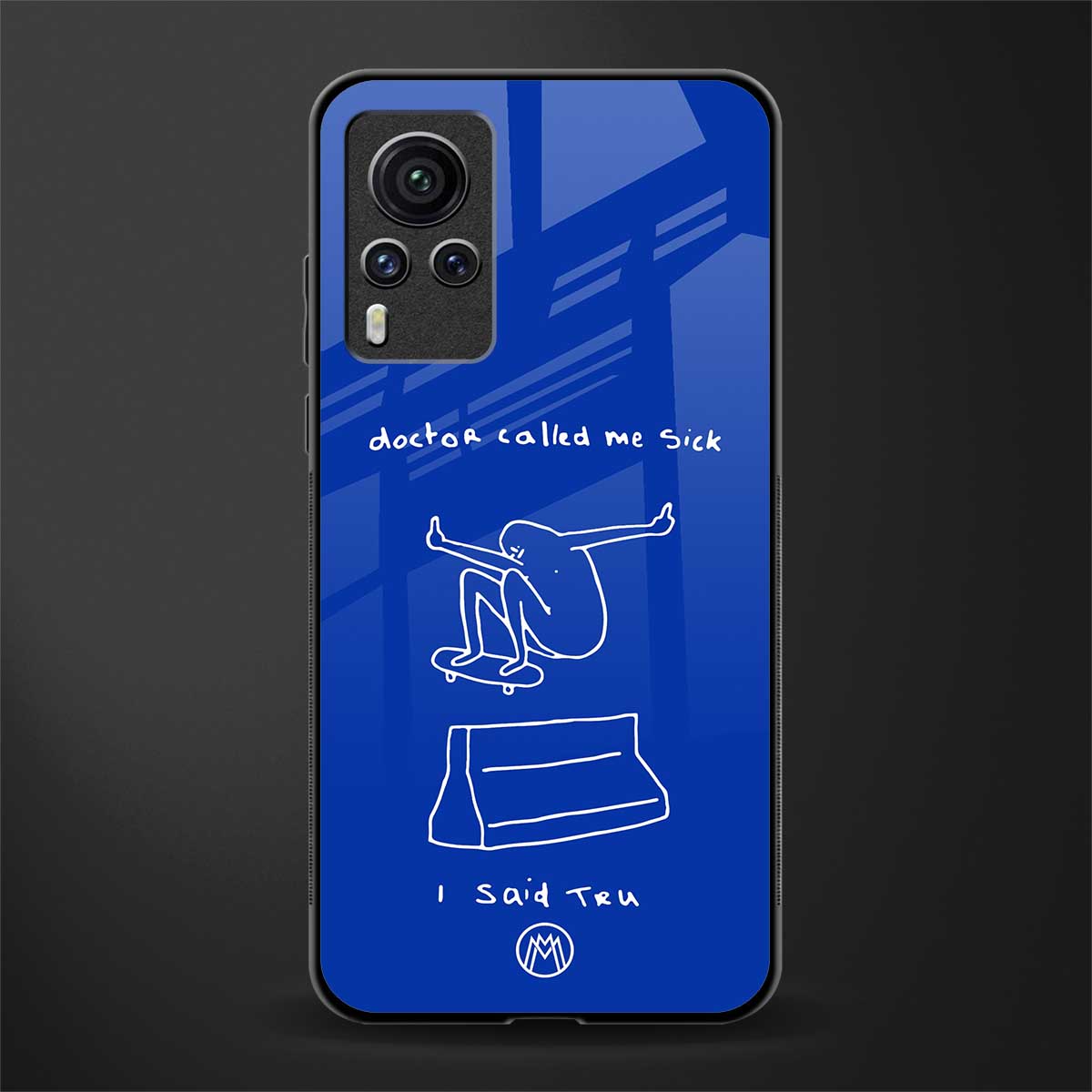 sick skateboarder blue doodle glass case for vivo x60 pro image