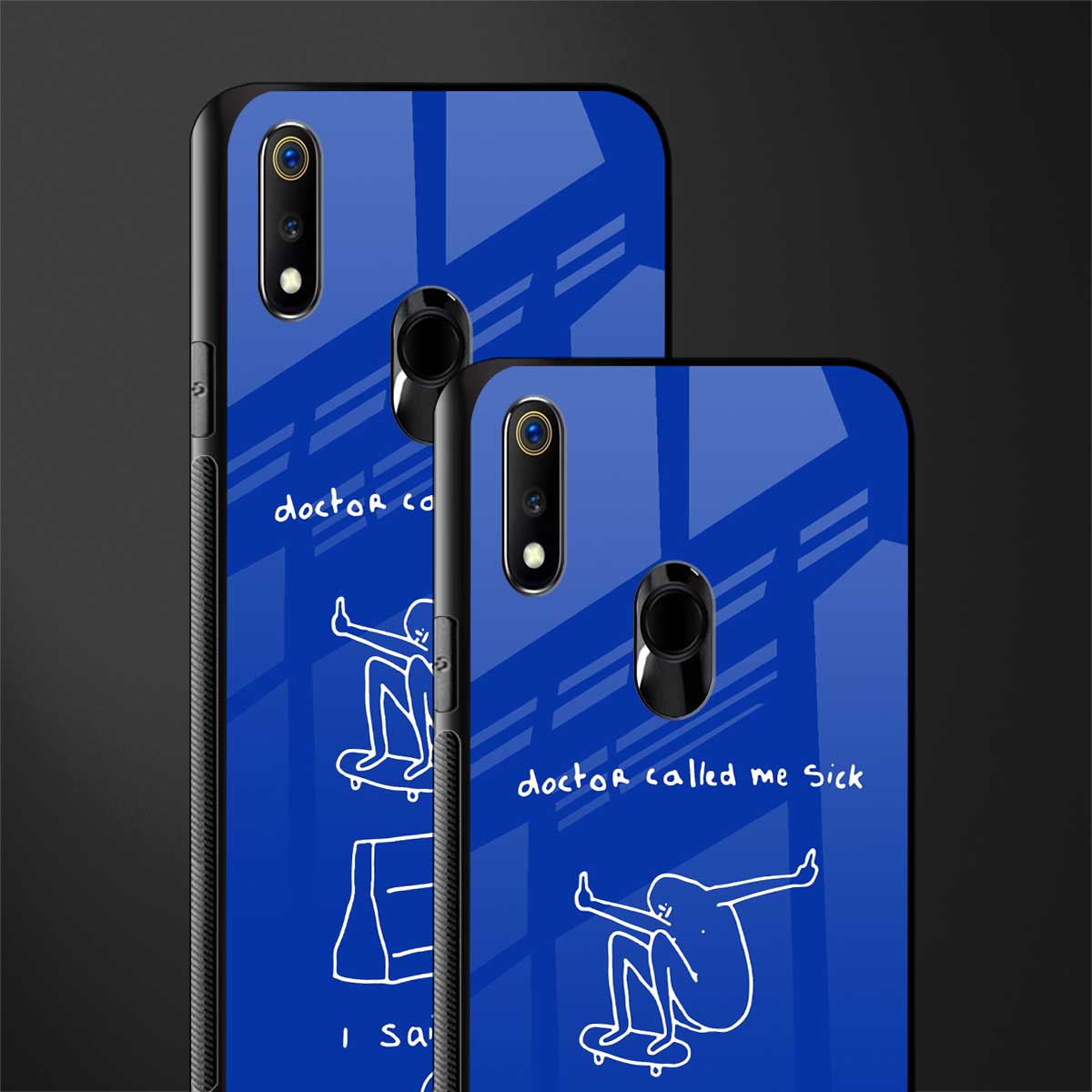 sick skateboarder blue doodle glass case for realme 3 pro image-2