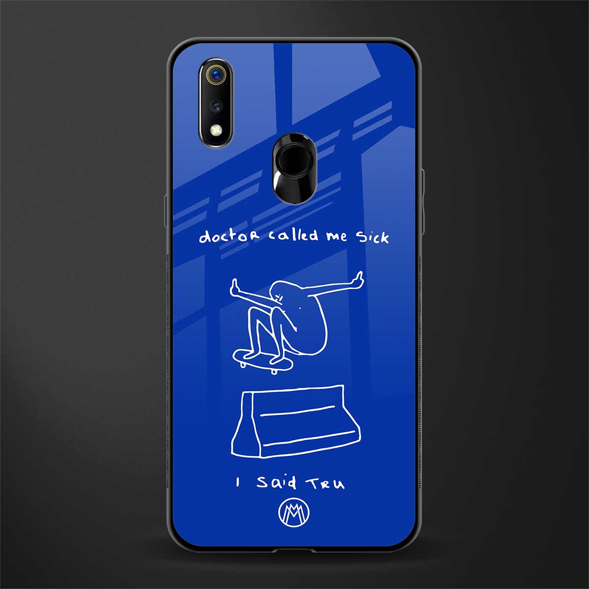sick skateboarder blue doodle glass case for realme 3 pro image