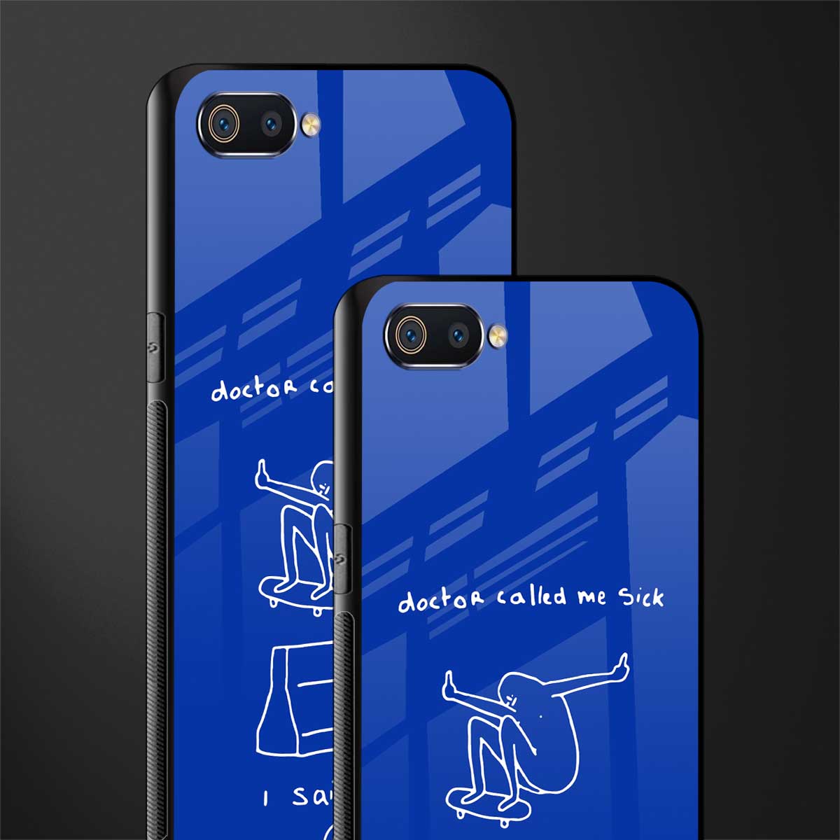 sick skateboarder blue doodle glass case for realme c2 image-2