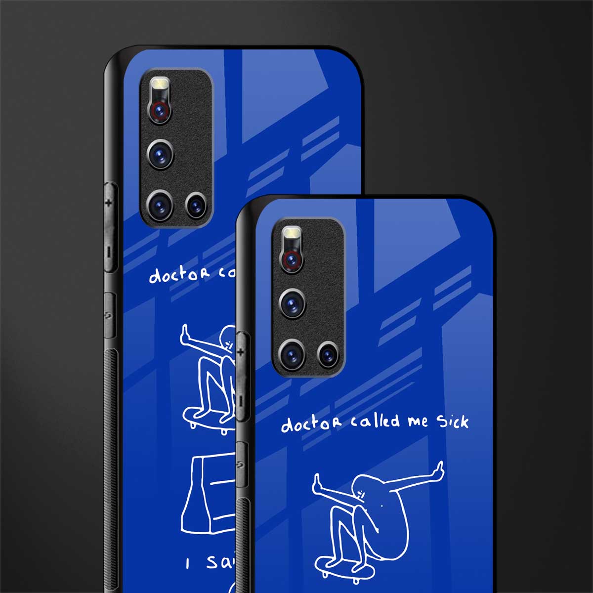 sick skateboarder blue doodle glass case for vivo v19 image-2
