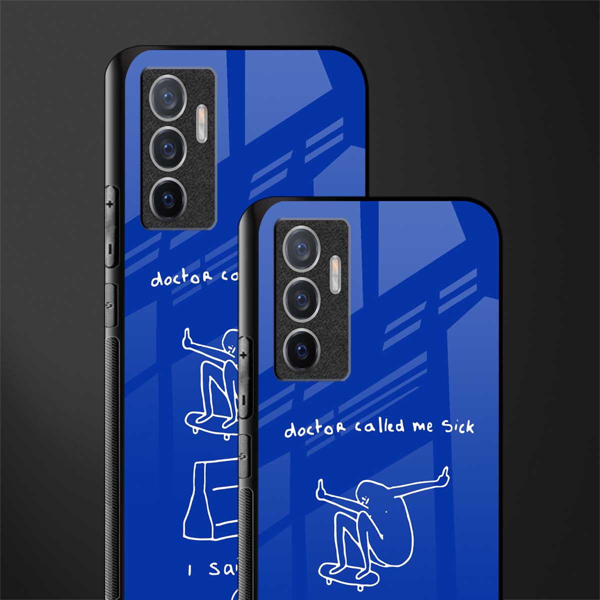 sick skateboarder blue doodle glass case for vivo v23e image-2
