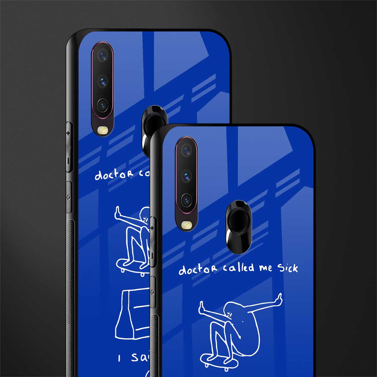 sick skateboarder blue doodle glass case for vivo y12 image-2