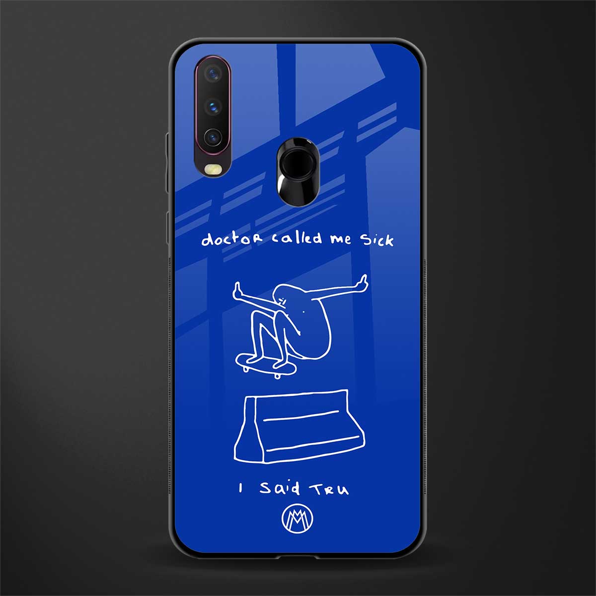 sick skateboarder blue doodle glass case for vivo y12 image