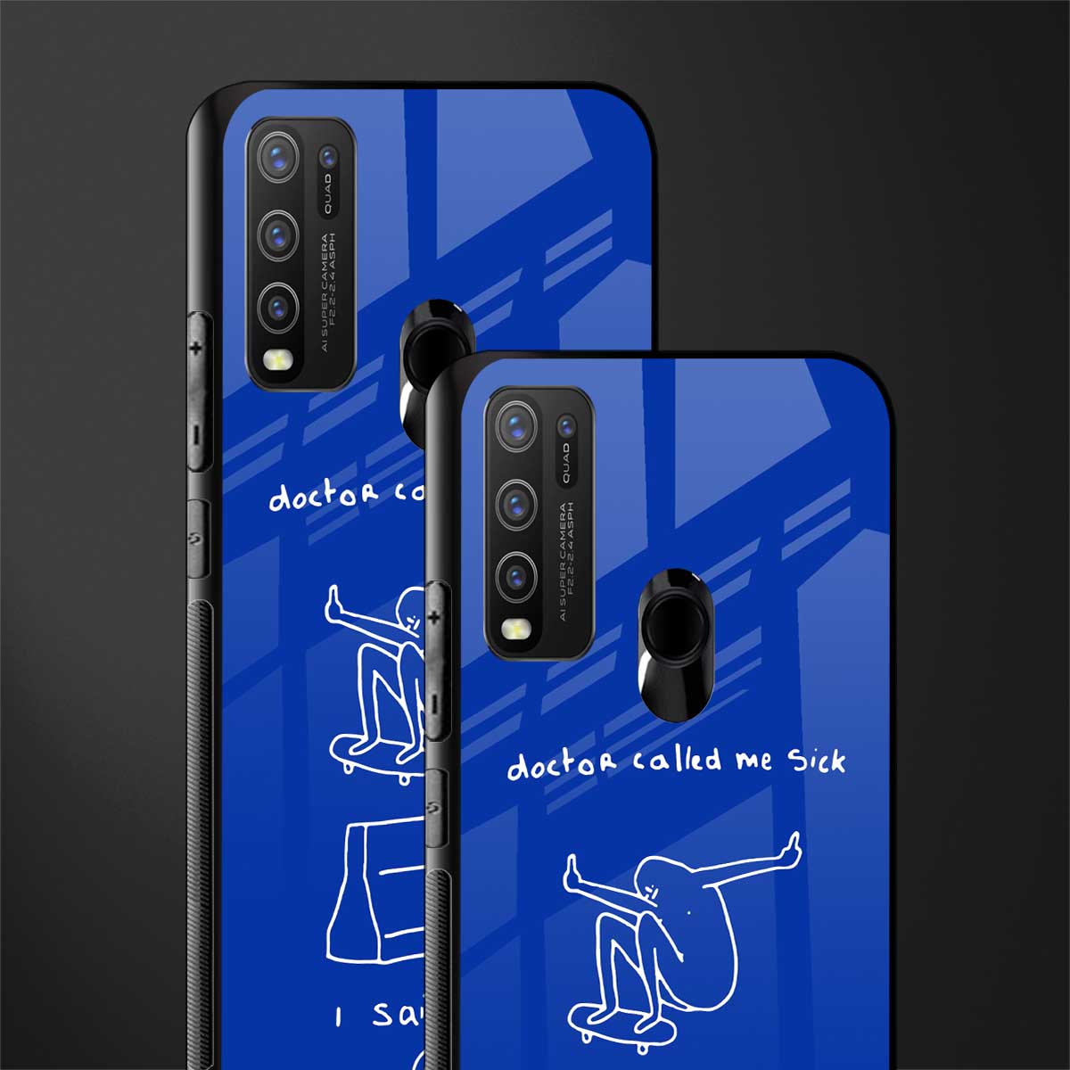 sick skateboarder blue doodle glass case for vivo y50 image-2