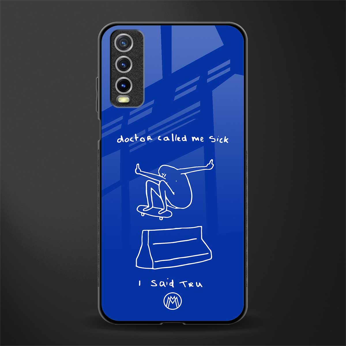 sick skateboarder blue doodle glass case for vivo y20i vivo y20t image