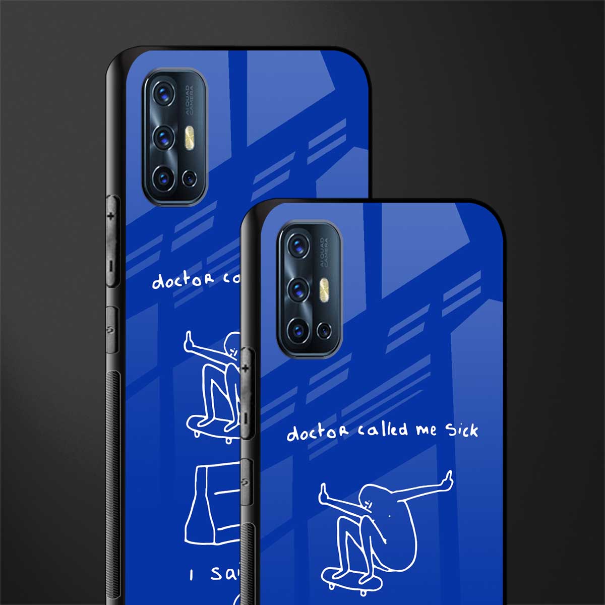 sick skateboarder blue doodle glass case for vivo v17 image-2