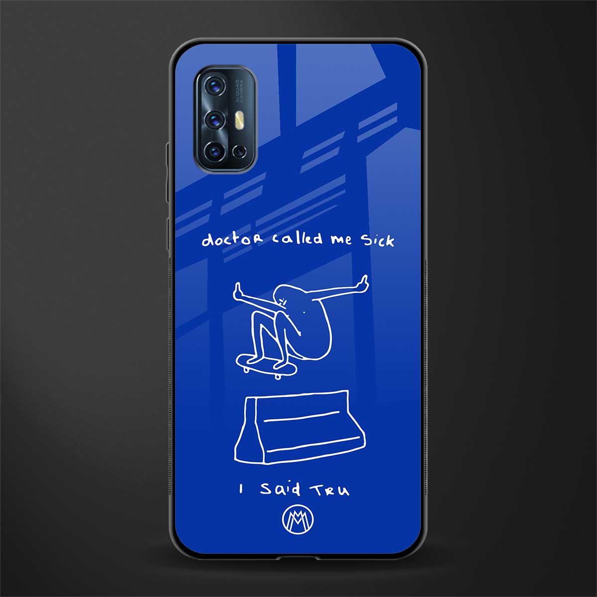 sick skateboarder blue doodle glass case for vivo v17 image