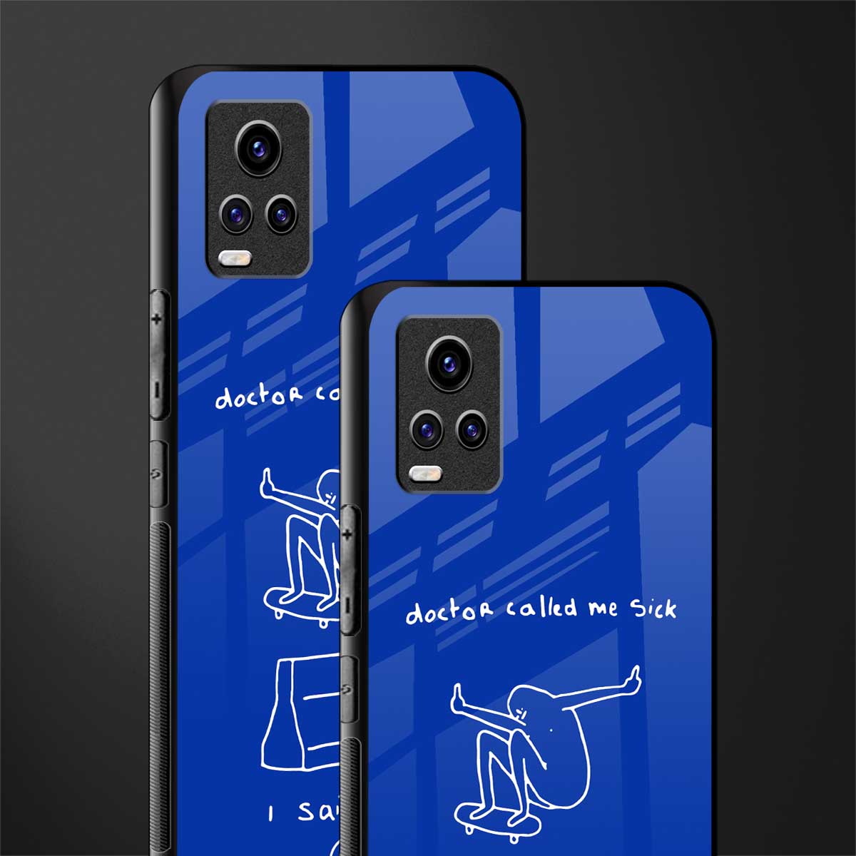 sick skateboarder blue doodle glass case for vivo v20 image-2