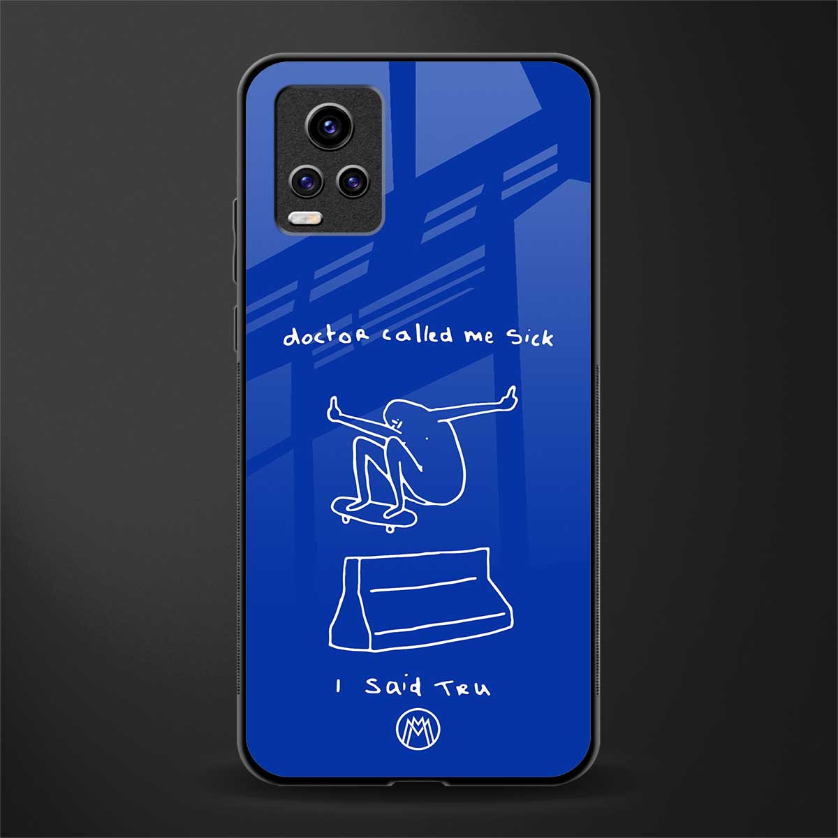sick skateboarder blue doodle glass case for vivo v20 image