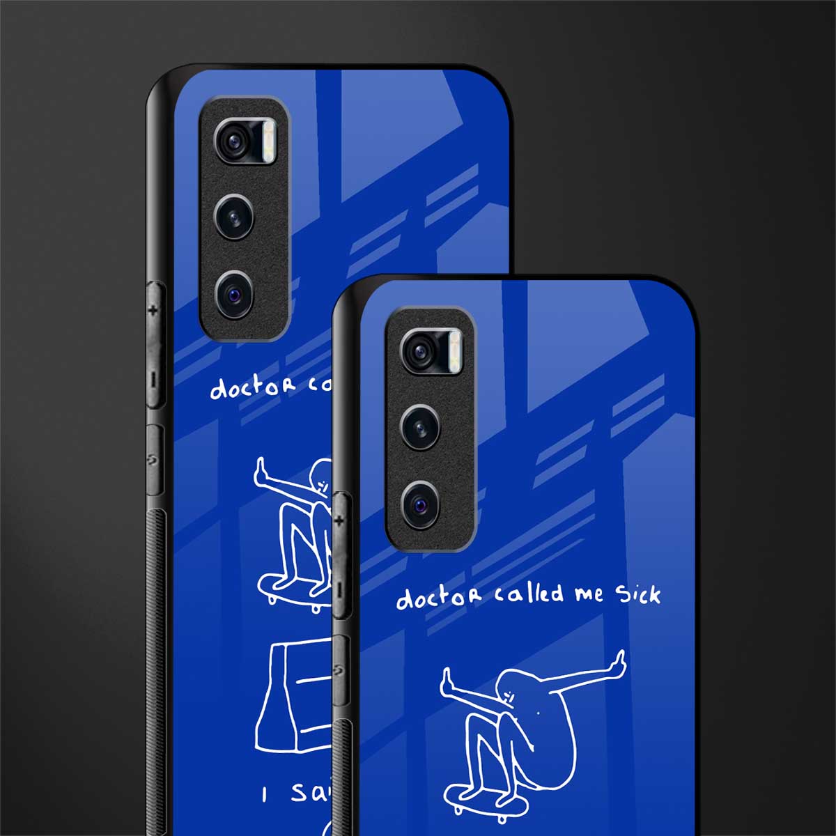 sick skateboarder blue doodle glass case for vivo v20 se image-2