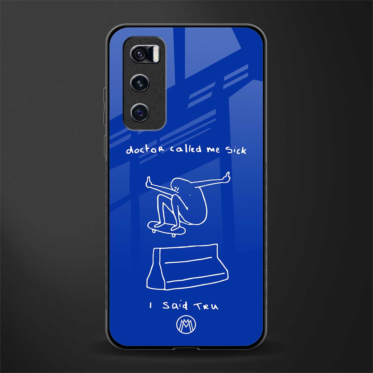 sick skateboarder blue doodle glass case for vivo v20 se image