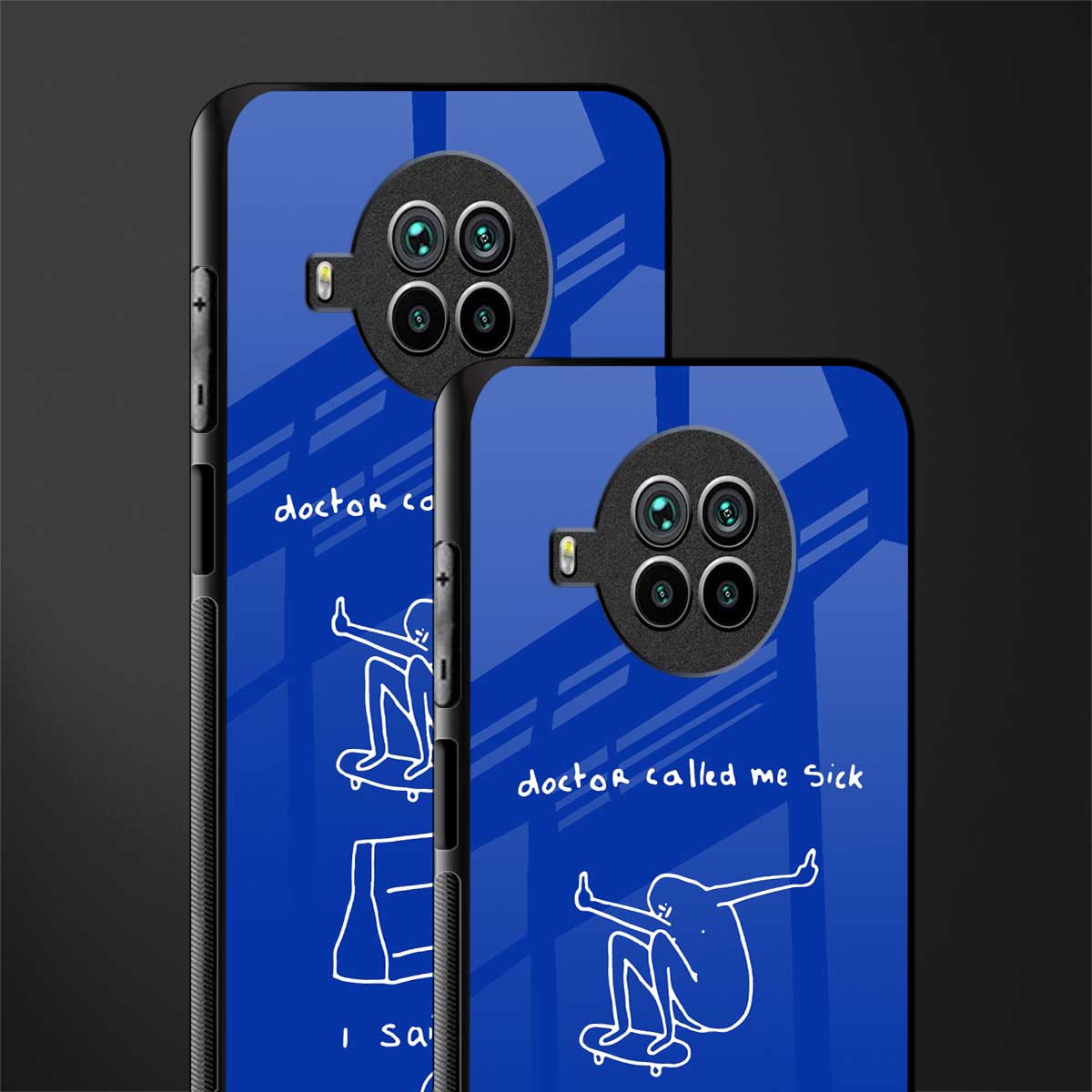 sick skateboarder blue doodle glass case for mi 10i image-2