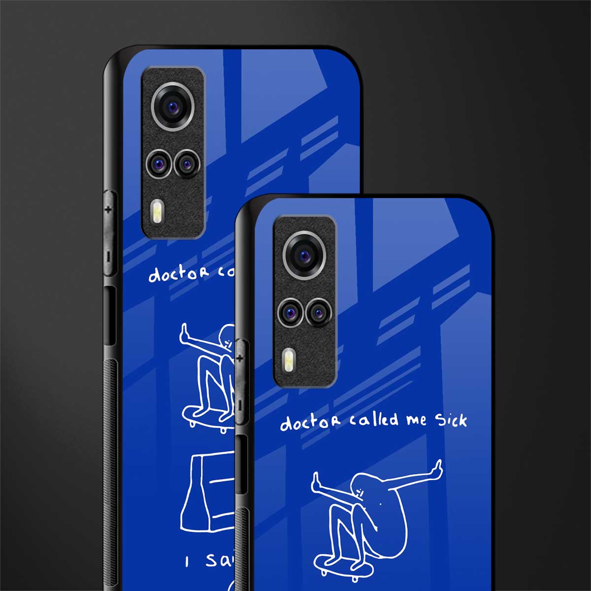 sick skateboarder blue doodle glass case for vivo y51a image-2