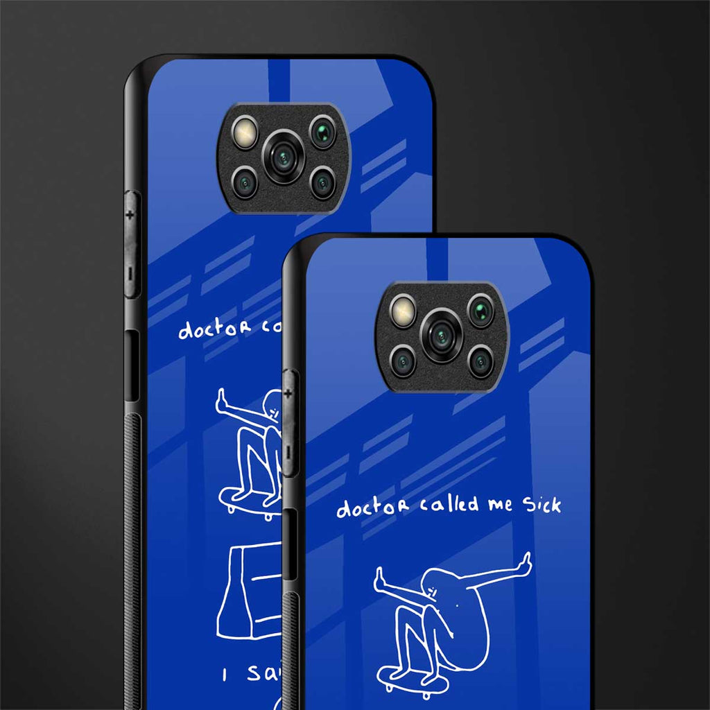 sick skateboarder blue doodle glass case for poco x3 image-2