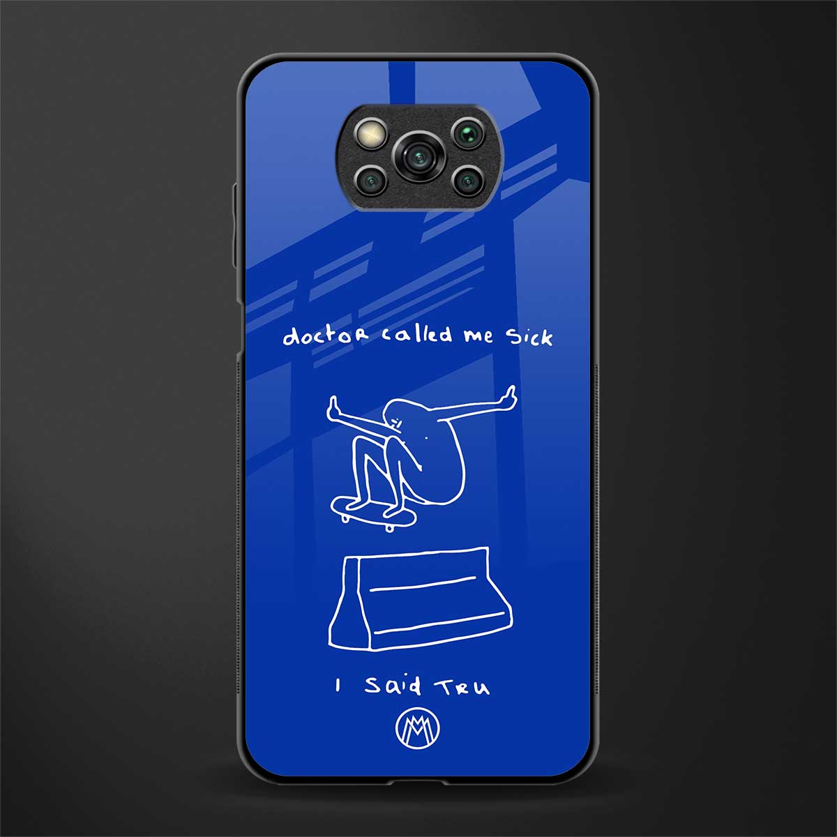 sick skateboarder blue doodle glass case for poco x3 image