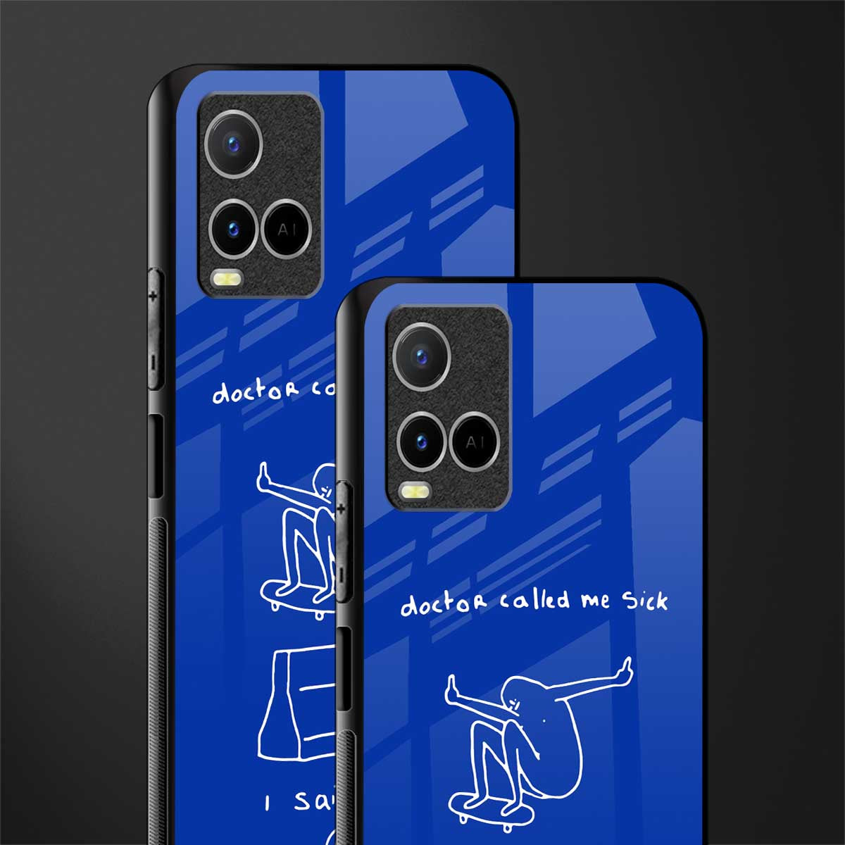 sick skateboarder blue doodle glass case for vivo y33s vivo y33t image-2