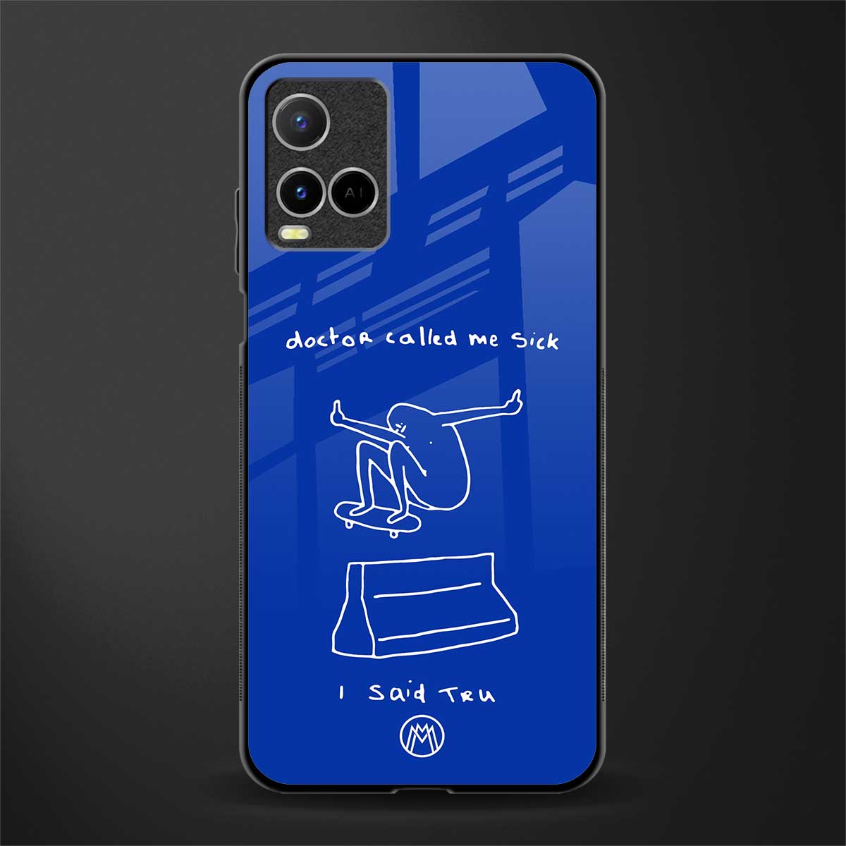 sick skateboarder blue doodle glass case for vivo y21 image
