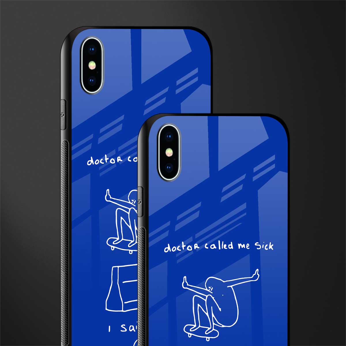 sick skateboarder blue doodle glass case for iphone xs max image-2
