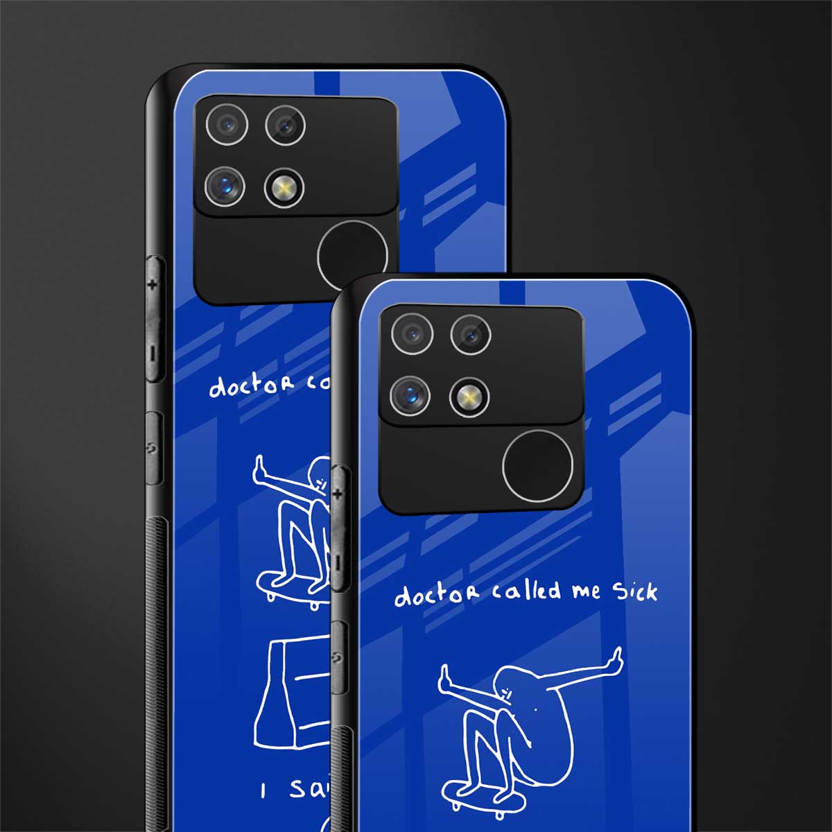 sick skateboarder blue doodle back phone cover | glass case for realme narzo 50a
