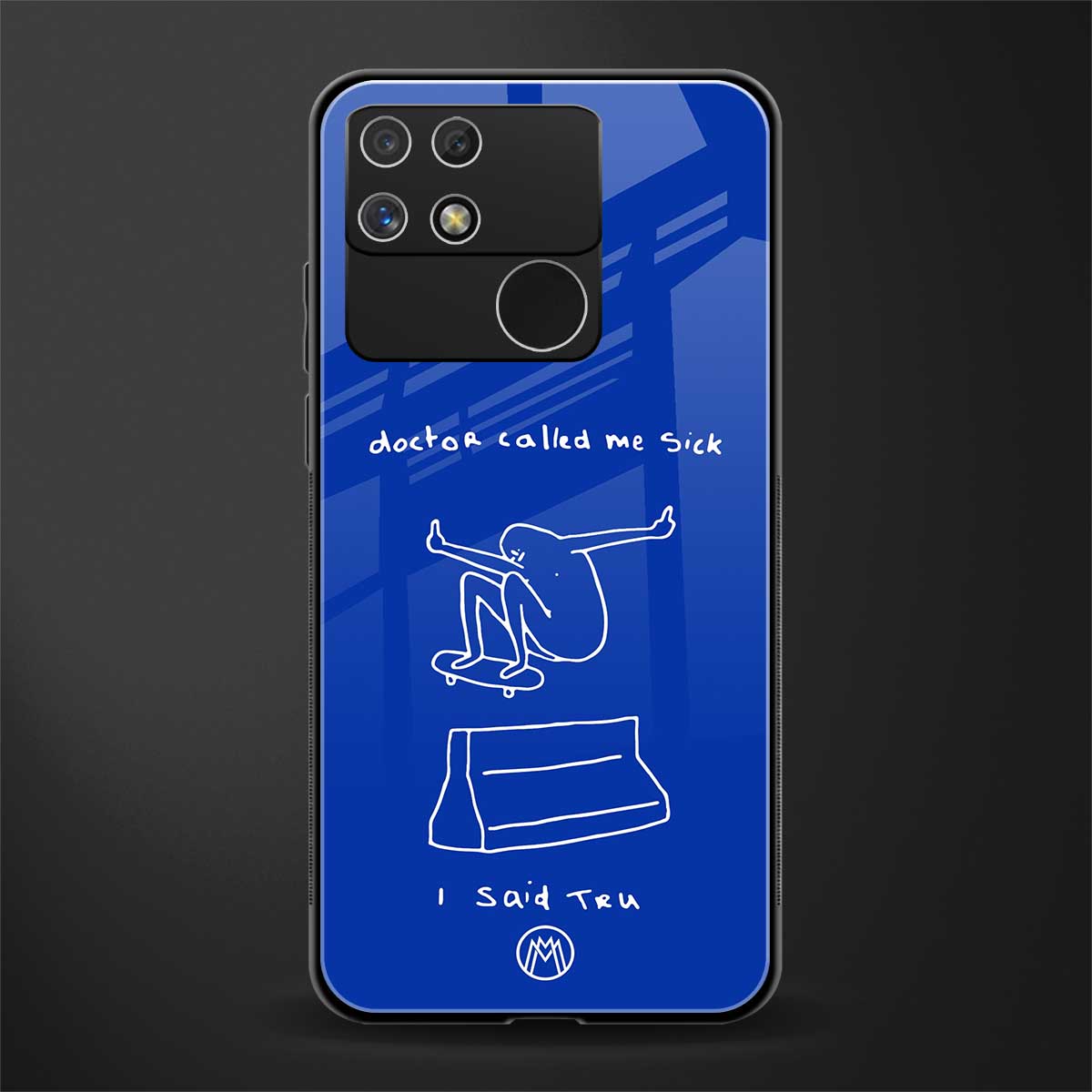 sick skateboarder blue doodle back phone cover | glass case for realme narzo 50a