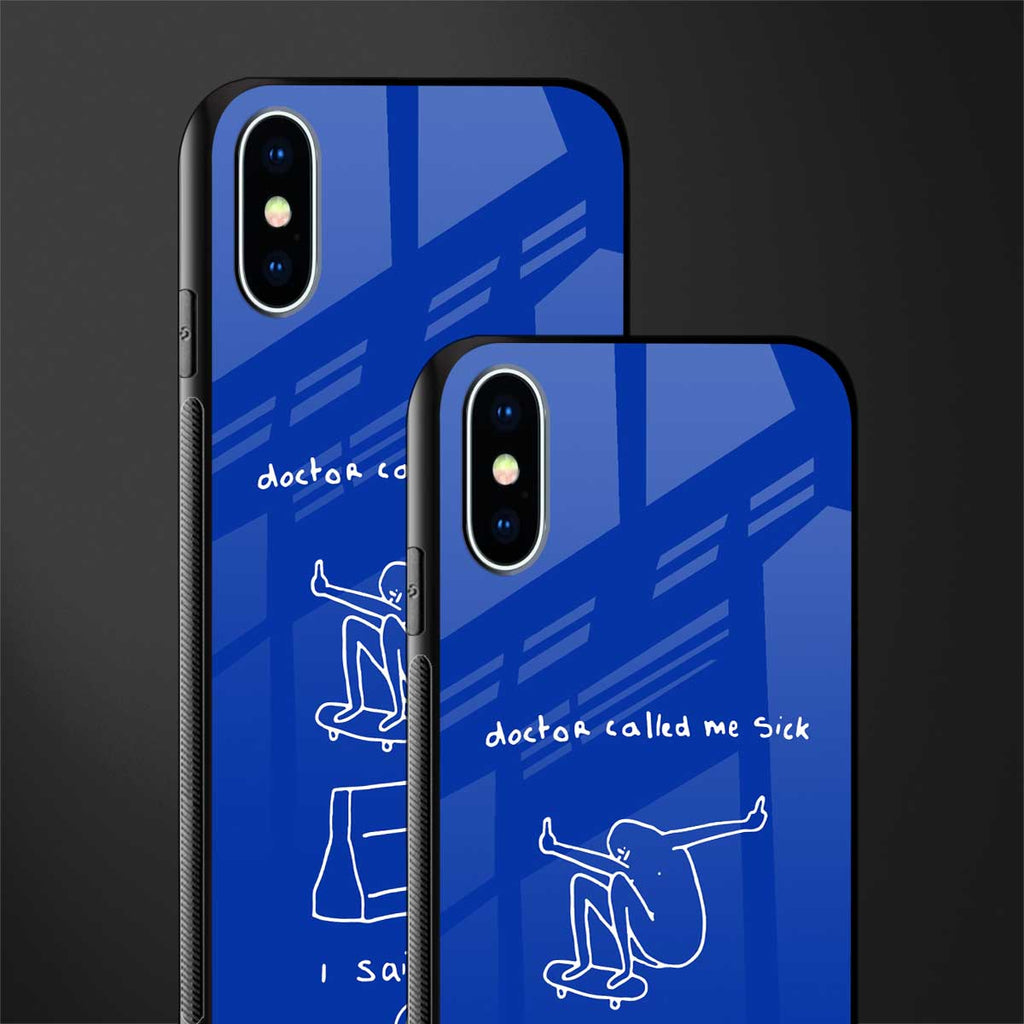 sick skateboarder blue doodle glass case for iphone xs image-2
