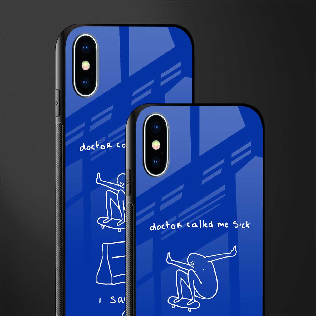 sick skateboarder blue doodle glass case for iphone xs image-2