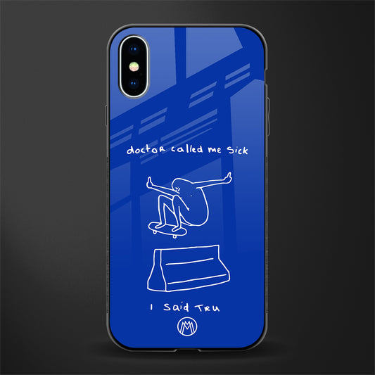 sick skateboarder blue doodle glass case for iphone xs image